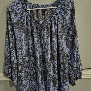 Apt. 9 Women's Black and Light Blue Patterned Blouse